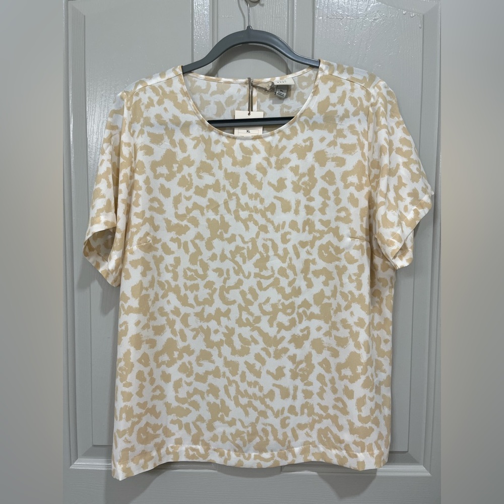 XL Target A New Day Cream/White Leopard Print Short Sleeve Blouse
